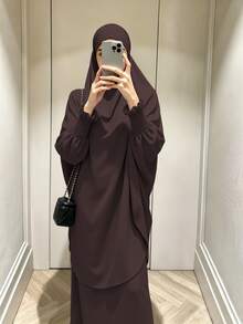 1pc Solid Color Muslim Leg-Of-Gigot Sleeve Cuff Design Hijab Series Abaya, Suitable For Daily Prayer, Simple And Lightweight - Multicolor - View 10