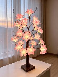 1PC LED Fiber Optic Flower Tree Light, 60CM 24Lights Tabletop Lamp, USB & 3AA Battery Powered, Constant Light Mode, Pink Magnolia, Home Bedroom Living Room Decor, Wedding Holiday Desktop Ornament, Gift - Yellow - View 7