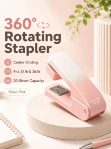 1pc Gradient Color Rotating Stapler, Portable Mini Stapler, Can Staple Up To 20 Sheets Of Paper At Once, Cute Gradient Color Office And School Binding Supplies, Suitable For 24/6 And 26/6 Staples, Back To School Season Essential - Rotating Gradient Stapler - View 1