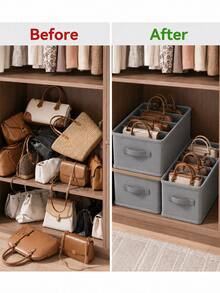 2pcs 5-Compartment Handbag Storage Organizer Boxes, Lidless Fabric Closet Storage Baskets With Side Handles, Foldable Multi-Layer Bag Divider Organizer - Multicolor - View 6