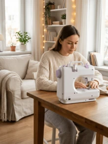 dilidili Portable Mini Sewing Machine For Beginners, 12 Built-In Stitches, Backstitch And Overlock Functions, 3-Speed Compact Electric Sewing Machine With Complete Starter Kit, Suitable For Home DIY Fabric Crafts - White - View 3