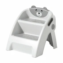 UBRAVOO 3 Tier Toddler Step Stool With Handles, Foldable Kids Learning Tower For Kitchen Counter, Cute Bear Potty Training Toilet Chair, Grey - Grey - View 7