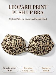 Bra Bandeau Perekat Motif Macan Tutul Wanita, Bra Tempel Push-Up Tanpa Jahitan Kerah V Dalam, Bra Tak Terlihat Punggung Terbuka, Cocok untuk Gaun Pesta - MultiWarna - View 1