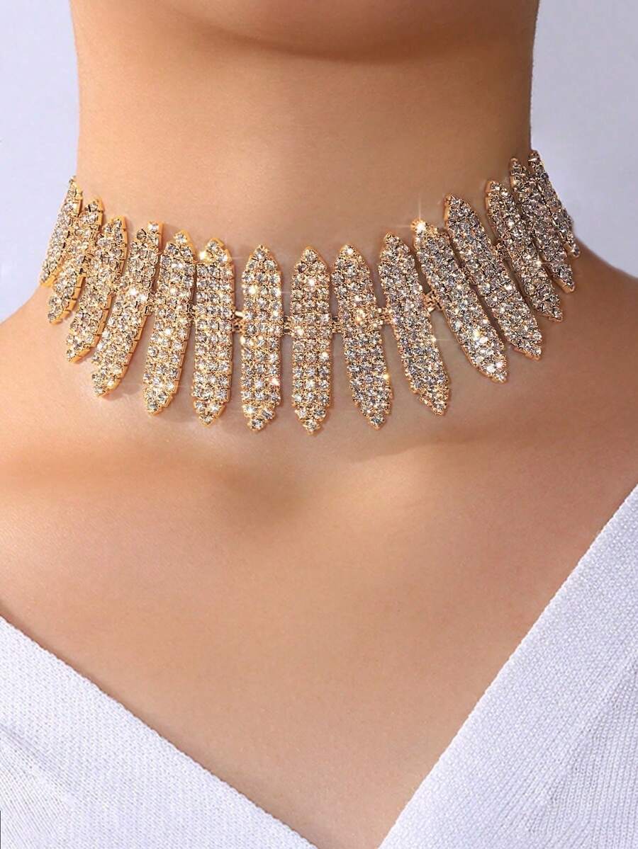 Exquisite Sparkling Multi-Layer Rhinestone Bullet Head Necklace, Women's Jewelry Accessory For Banquet And Ball - Gold - View 1