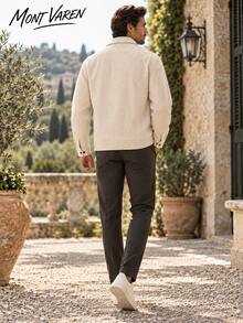 MONT VAREN Men's Apricot Knit Corduroy Jacket With Snap Front And Flap Pockets - Apricot - View 5