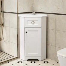 Space-Saving Vertical Design Bathroom Vanity Unit With Single Sink, Water-Resistant MDF Body, Ceramic Sink, Metal Handle, Melamine-Free Surface, Bathroom Storage Unit, White Color. - 1 - View 7