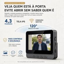 Kit de Campainha de Vídeo HD Sem Fio - Tela IPS de 4,3 Polegadas,Resolução 5MP,Visão Noturna, Interfone Bidirecional, Detecção de Movimento,Ideal para Segurança de Villas, Casas, Escritórios e Apartamentos.Visão Noturna Infravermelha, Intercomunicador Bidirecional, Sem Fios para Casa e Apartamento - Preto - Visão 4