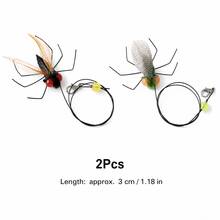 2pcs Realistic Fly Cat Teaser Toy Replacement Heads (Suitable For 2-16 Lbs Cats), Fly Body Length Approx. 3cm/1.18in, With Black Long Rope. Realistic Fly Design, Red/Orange Big Eyes + Feather Wings + Slender Legs, With Colorful Beads And Lobster Clasp. The Long Rope Swings And The Fly Dances Lively, Stimulating Cat's Hunting Instinct, Interactive Cat Teasing And Self-Entertainment, Compatible With Most Cat Teaser Toys. - Multicolor - View 9