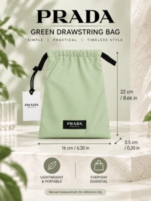 Prada Green Drawstring Bag, 16*0.5*22 Cm, Soft And Lightweight Fabric, Drawstring Closure, Perfect For Storing Makeup And Small Essentials On The Go - Green - View 11