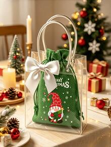 18pcs Colorful Christmas PVC & Linen Gift Bags Set With Bows, Santa Claus Drawstring Pouches, Suitable For Holiday Party Gifts And Jewelry Storage, Perfect For Christmas And New Year Party Supplies - Multiple Styles - View 7
