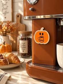 1Pc Halloween Orange Pumpkin Coffee Face Pattern, Layered Border Fridge Magnet, Fun Spooky Style, Pumpkin Silhouette Shape, Coffee Mug Graphic Detail, Decoration Decor For Coffee Machine Fridge Counter Halloween Home Decor - Multi-color G - View 11