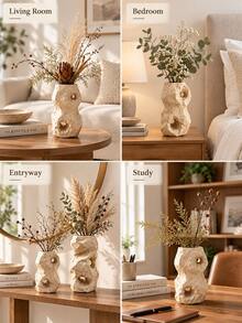 1pc Beige Abstract Hollow Resin Vase, Wabi-Sabi Irregular Textured Flower Vase For Dried Flowers, Pampas Grass And Branches, Modern Tabletop Decor For Living Room, Entryway, Shelf And Office ,Planters,Flower Pot,Plant Pots ,Spring Decor,Home Decor - New Model - View 6
