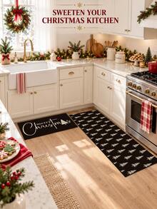 1/2pcs Christmas Floor Mat, Christmas Tree Pattern Merry Christmas Kitchen Rug, Winter Home Decor Low-Key Kitchen Carpet, Christmas Holiday Gift! - Multicolor - View 2