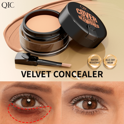 QIC Corrector de Cobertura Completa con Brocha Integrada, Corrector Facial Impermeable de Larga Duración para Ojeras, Imperfecciones, Acné y Enrojecimiento, Acabado Natural Suave y Ligero, Diseño de Cojín de Malla, Aplicación Fácil sin Manchar las Manos