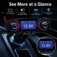 Car Wireless FM Transmitter, Bluetooth 5.0 Car Radio Adapter (Supports Hands-Free Calling), USB Car Charger, TF Card/USB Flash Drive Music Player, AUX Audio Output, 1.3-Inch LCD Display, 12V-24V Car Audio Adapter - A - View 4
