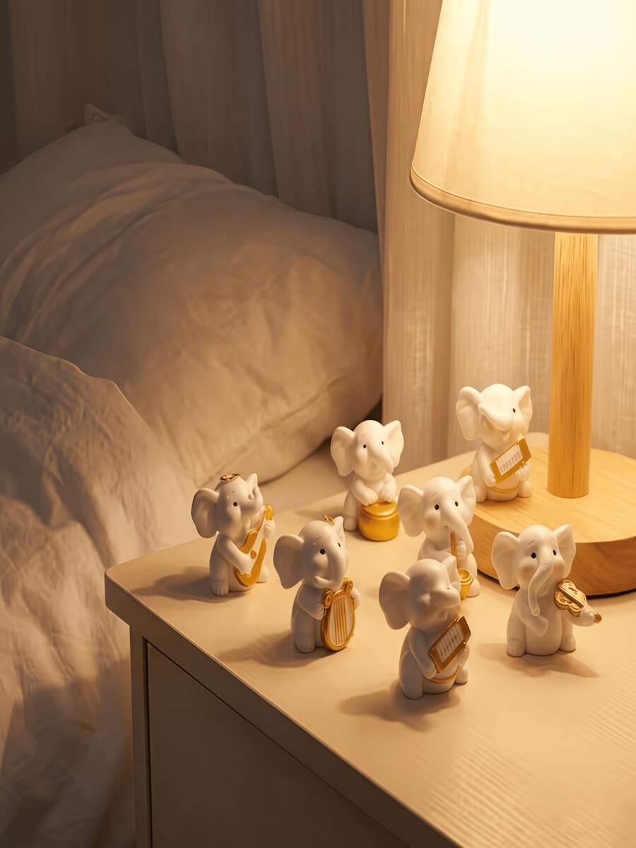 5-Piece Musical Elephant Figurine, Decorative Ornament, Creative Home Decor, Bedroom, Desktop/Office Decoration, Car Center Console Decoration, Fairy Garden Accessory, Dollhouse Scene Setup - Outdoor Desk Decoration, DIY Handicraft, Graduation Season Gift, Friend Gift, Teen Welcome Party Gift, Such As Birthday Or Wedding Gift. - Multiple Styles - View 1
