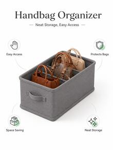 2pcs 5-Compartment Handbag Storage Organizer Boxes, Lidless Fabric Closet Storage Baskets With Side Handles, Foldable Multi-Layer Bag Divider Organizer - Multicolor - View 9