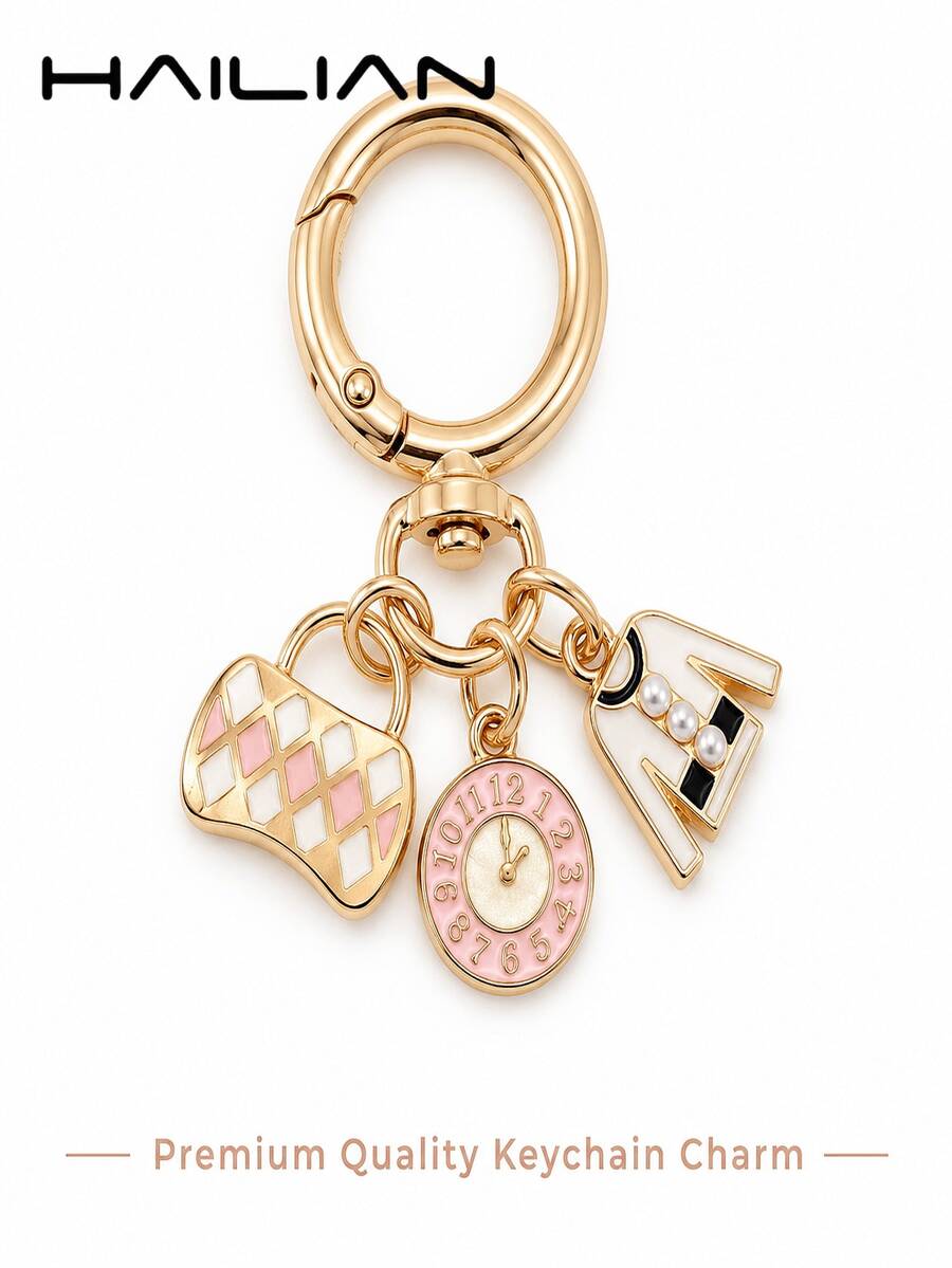 HAILIAN 1pc Alloy Material Watch Bag Clothing Women's Bag Pendant Car Keychain Key Chain Best Friend Couple Gift Small Present Suitable For Women's Keychain Bag Matching - Pink - View 1