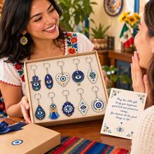 2D Flat, 10pcs Evil Eye Acrylic Keychains, Turkish Amulet, Blue Eye & Hamsa Hand Design Pendant, For Backpack/Bag Key Hook, Lucky Charm Gift, Ideal Gift For Bohemian Style Enthusiasts, Suitable For Home - View 1