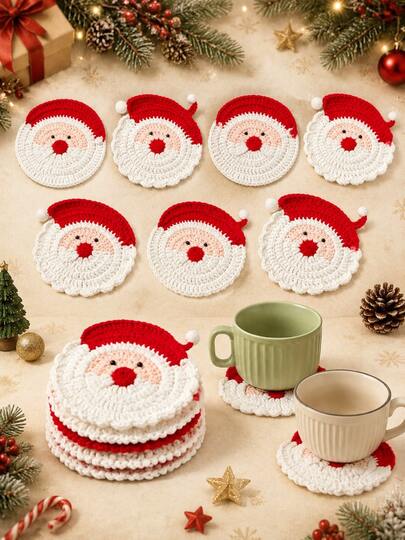 5/3/1pc Christmas Design Knitted Non-Slip Beverage Coasters, Woolen Woven Non-Slip Cup Mats, Holiday Atmosphere Desktop Decoration, Home Coffee Tea Cup Bowl Mats Christmas Table Party Home Decor Small Ornaments, Multiple Christmas Cartoon Shapes: Santa Claus, Gingerbread Man, Snowman, Snowflake, Christmas Hat, Suitable For Holiday Kitchen Gatherings, Table Decoration, Christmas Party Gatherings, Holiday Desktop Arrangement, Perfect Christmas Gift For Family And Friends, Also Great Home Table Decoration