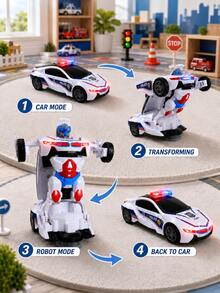 1pc Fully Automatic Transforming Police Car Kids Toy, Light & Music Electric Omnidirectional Robot Model, Cool Educational Toy, Suitable Birthday Gift For Boys - Multicolor - View 7
