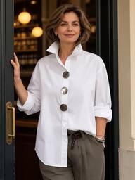 Women's Autumn Clothing, Women's Autumn Outfit High-End Feel Shirt Collar Long Sleeve Blouse, Design-Driven Large Button Loose Top, Autumn Women's Wear Commute Elegant White Button Shirt