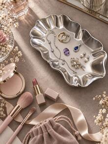 1pc Luxury Silver Leaf Edge Jewelry Tray, Leaf Shaped Storage Dish, Suitable For Rings, Earrings, Necklaces, Bracelets, Watches, Pearls And Gemstones, Fit For Vanity, Dressing Table And Bedside Cabinet, Fashionable Accessory Tray, Jewelry Storage Tray - Multicolor - View 2