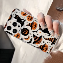 1pc Transparent Halloween Black Cat Pumpkin Fashion Full Coverage TPU Anti-Drop Minimalist Phone Case Compatible With Apple 17 16 15 14 13 12 11 Pro Max - Multicolor - View 2