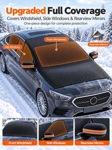 Car Snow Cover, Windshield Protector, Windproof/Snowproof/Frostproof Cover. Oxford Cloth Material, Upgraded Extended Version. Scratch-Proof For Winter Snow & Ice Days, Fits Sedans & Suvs. With Side Mirror Covers - A - View 6