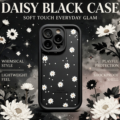1pc White Small Daisy Cute Smiling Face Minimalist Personalized Simple Flower Daisy Cartoon Sunflower Polka Dot, Matte Black Soft Shell, Suitable For Android/GALAXY/A/S/14/15/16/17/25/26/27/36/25/26/57/55/56/57/37/FE/ULTRA/NOTE/13/14/15/POCO/X/Transsion/HOT/SPARK/POP/SMART/20/30/40/50/60/70/RENO/C/Honor/LITE/X9C/E/G/V/Phone Case/Protective Cover