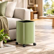 1PC Luxury Rolling Trash Can With Wheels, Double‑Layer Large Capacity Premium Waste Bin, Smooth Easy‑To‑Clean Body, Movable Garbage Bin For Kitchen, Bathroom, Home Living Room - Used Green - View 10