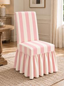 1/4/6pcs Rice Powder Striped Printed Milk Silk Skirt Chair Covers, Fashionable Polyester Thickened High Elasticity All Season Universal Chair Protector Covers Home Decor - Multicolor - View 8