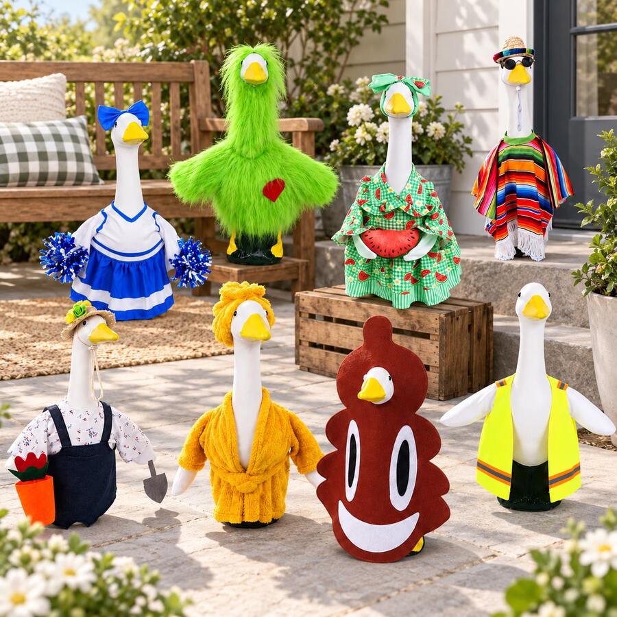A Porch Goose Costume Set For 23-Inch Patio Goose Statues, A Versatile Garden Goose Statue Accessory For Porch Displays And Patio Landscaping, Suitable For All Seasons For Outdoor Lawn Goose Decorations (Goose Statue Not Included). - Goose Clothing - View 1