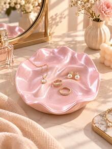 1pc Pink Wavy Jewelry Tray, Elegant Flower-Shaped Jewelry Dish, Ring Holder And Earring, Necklace, Bracelet And Watch Storage Rack, Vanity, Dresser, Bedside Table, Bedroom, Entryway Decorative Storage Box, Home Decor, Gift For Women - Multicolor - View 8