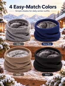 Classic Knitted Fabric Fleece Lined Neck Warmer, Plush Lining Ribbed Texture, 4 Colors Available, Unisex Pullover Scarf, Suitable For Cycling, Running, Hiking, Commuting, Skiing, Outdoor Sports, Cold Weather, Holiday Gifts, Winter Daily Wear - Multicolor - View 2