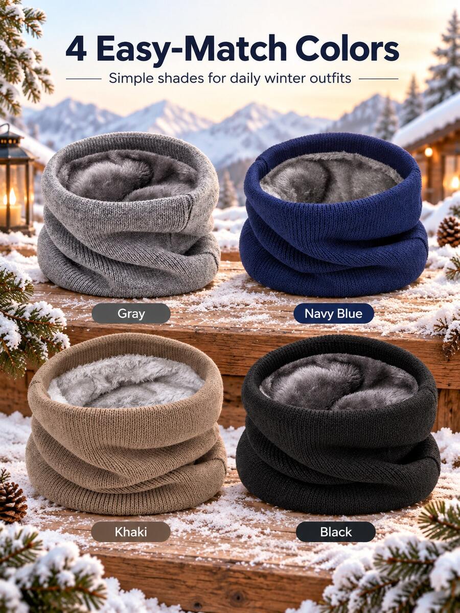 Classic Knitted Fabric Fleece Lined Neck Warmer, Plush Lining Ribbed Texture, 4 Colors Available, Unisex Pullover Scarf, Suitable For Cycling, Running, Hiking, Commuting, Skiing, Outdoor Sports, Cold Weather, Holiday Gifts, Winter Daily Wear