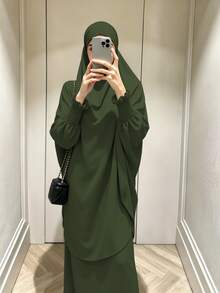1pc Solid Color Muslim Leg-Of-Gigot Sleeve Cuff Design Hijab Series Abaya, Suitable For Daily Prayer, Simple And Lightweight - Multicolor - View 17