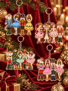 2D Christmas Theme Nutcracker Keychain, Christmas Keychain, Christmas Tree Hanging Electrostatic Soldier Figure Bag Charm, Nutcracker Dancing Bag Pendant, Suitable For Desktop Decoration, Creative Holiday Gift For Lovers And Friends, Best Christmas Gift. - Multicolor - View 3