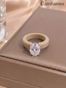 Camhanno 1 buah Cincin Silikon Gaya Kasual, Pilihan Berbagai Warna, Bentuk Oval dengan Empat Cakar dan Batu Bertatahkan, Cocok untuk Pemakaian Sehari-hari, Aksesori Elegan - Rose Gold - View 10
