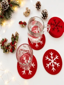 1/5/10pcs Christmas Snowflake Felt Coasters, Non-Slip Hollow Snowflake Design, Christmas Tabletop Coasters, Holiday Table Decor - Multicolor - View 7