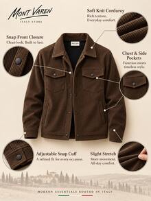 MONT VAREN Men's Dark Brown Knit Corduroy Jacket With Snap Front And Flap Pockets - Dark Brown - View 8