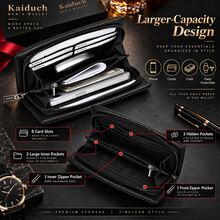 HOVI'S Men's Long Wrist Clutch Wallet, Large Capacity Business Hand Purse, Multi‑Card Slots Double Zipper Hand Pouch, Portable Phone Handbag With Wrist Strap - Multicolor - View 4