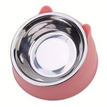 1pc Stainless Steel Elevated Cat Bowl, 2-In-1 Tilted Food & Water Dish With Cute Ear Stand, Neck Protection Design - 100ml - View 7