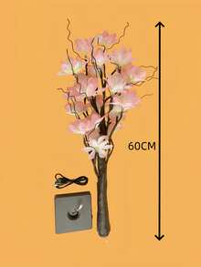 1PC LED Fiber Optic Flower Tree Light, 60CM 24Lights Tabletop Lamp, USB & 3AA Battery Powered, Constant Light Mode, Pink Magnolia, Home Bedroom Living Room Decor, Wedding Holiday Desktop Ornament, Gift - Yellow - View 10