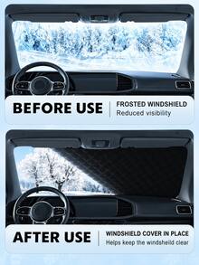 Magnetic Car Windshield Snow Cover With Mirror Pocket & Reflective Strip, Thick Anti-Ice Frost Snow Shield, 3-Side Window Coverage, All Weather Sun Shade, Universal Auto Winter Exterior Protector For Sedan SUV - A - View 5
