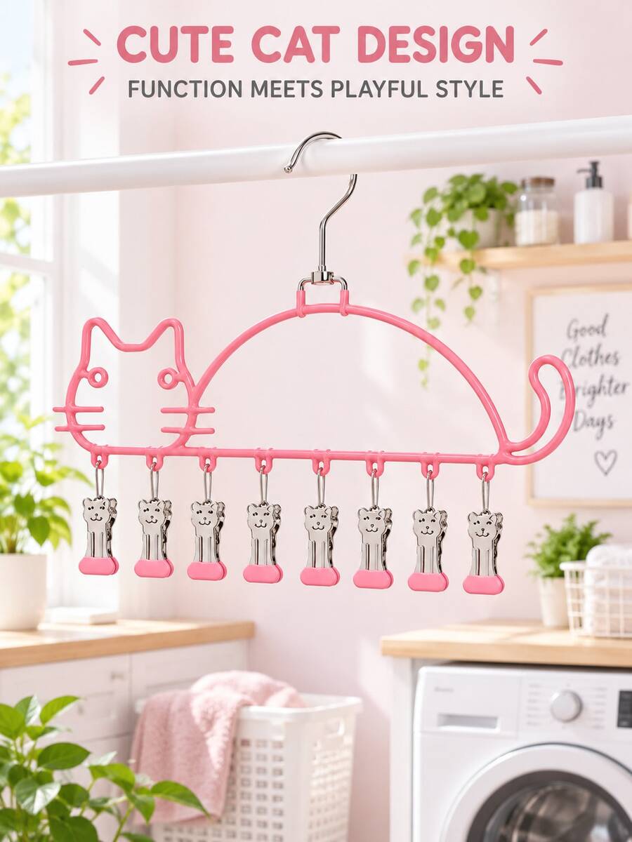 Multifunctional Stainless Steel Drying Rack Featuring A Cute Cat Design; Sturdy, Thickened, And Durable, This Versatile Rack Serves Eight Different Purposes-Perfect For Drying Items Like Underwear And Socks. A Household Essential. - Multicolor - View 1