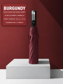 10-Rib Reinforced Automatic Open/Close Folding Umbrella, Sturdy Wind-Resistant Frame, Extra Large Canopy For Effective Rain Protection, 3-Fold Portable Compact Design, Sun And Rain Dual Use, Minimalist Solid Color Business Style, Suitable For Daily Commute, Outdoor Travel, Business Trips And Sightseeing, Handles Heavy Rain And Strong Wind, Practical Rain Protection Tool For Home And Travel, Halloween Thanksgiving Christmas Birthday Gift, Fully Automatic Open/Close - A - View 13