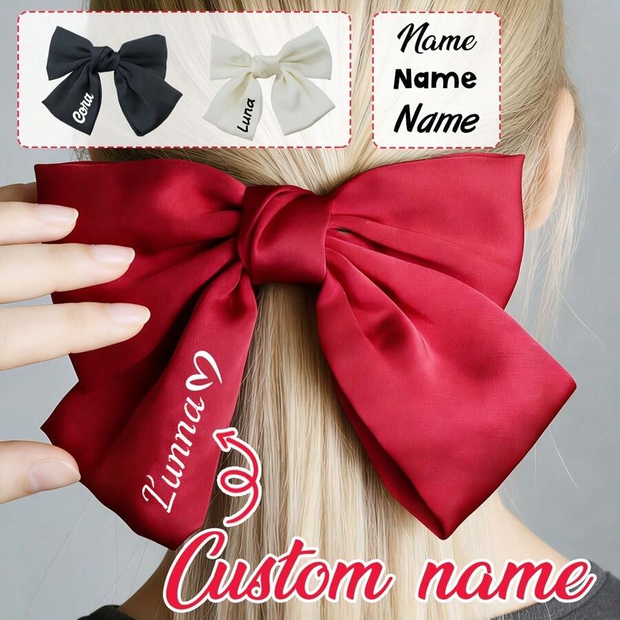 Personalized Wedding Bow, Customized Name Large Bow Hair Clip, Suitable For Daily Wear, Party, Wedding Styling, Customizable Women's Birthday Gift - Multicolor - View 1