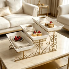 Fanser Gold Iron 3-Tier Cake Stand With 3 White Plastic Trays - View 3