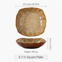 1pc Vintage Kiln-Glazed Ceramic Tableware Set, Wavy Edge Plate, Bowl, Mug, Home Restaurant Retro Dining Tableware - Brown - View 10